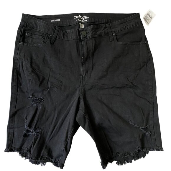 Refuge+ By Charlotte Russe Women’s Black Bermuda Distressed Shorts Size 22 Denim - Picture 12 of 13